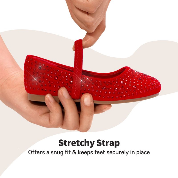 Girl's Rhinestone Ballet Flats - RED SUEDE - 5